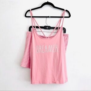 Rae Dunn Pajama Set L NWT Dreamer Cross Back Cami Striped Shorts Clay Pink
